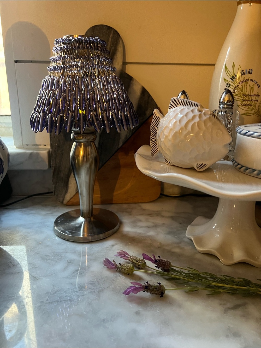 Pottery Barn Beaded Purple Fairy Lamp